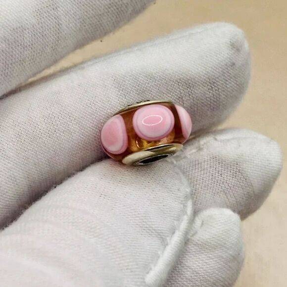 Pandora 790911 Sterling Silver Pink Stepping Stones Murano Glass Charm - Picture 2 of 7